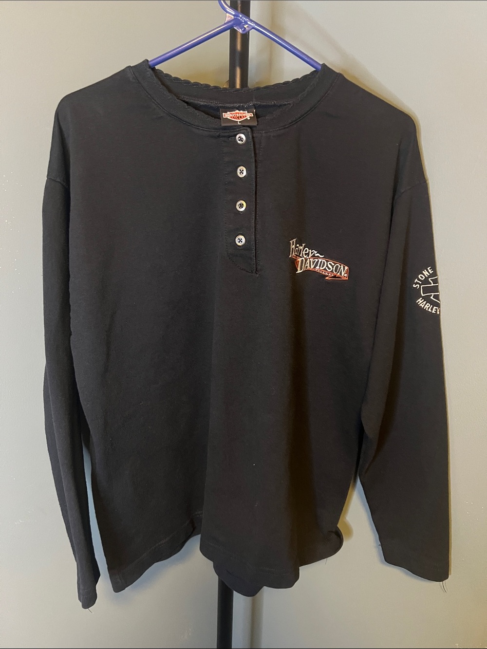 Harley-Davidson Black Long Sleeve Henley with Logo